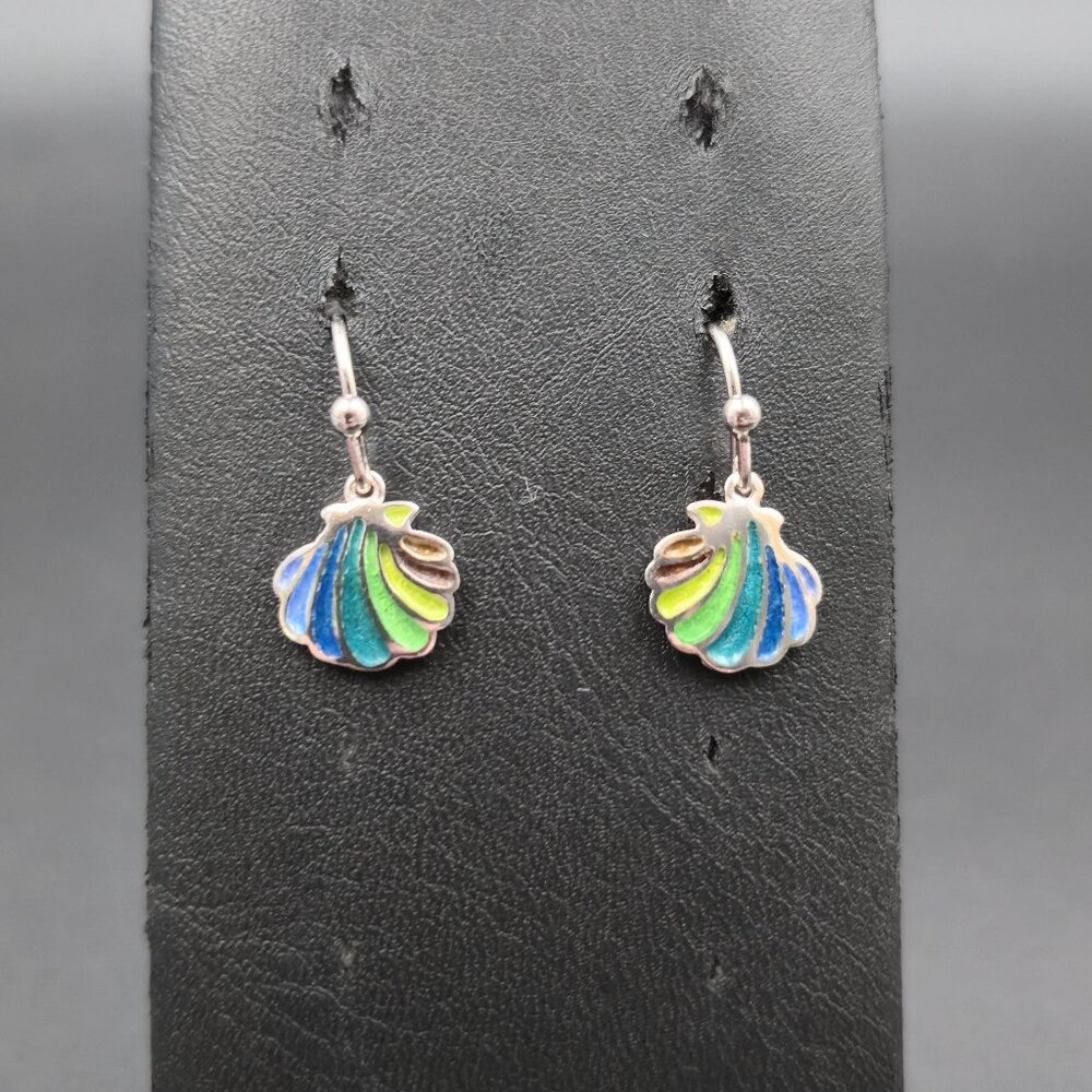 Sterling Silver Colorful Clam Seashell Dangle Earrings A7252